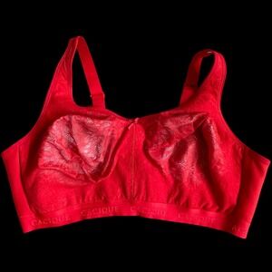 Cacique Bra Women 46DDD Red Excellent Unlined Full Coverage Wireless Lace 17568
